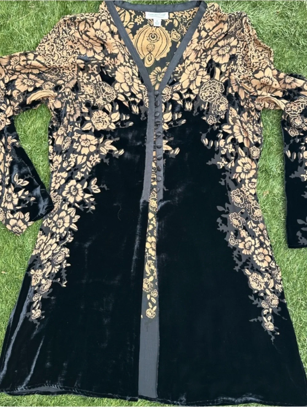 Vintage Y2K WhimsyGoth Fairy Floral Velvet Silk Burnout Kimono Cardigan Medium - Picture 1 of 12
